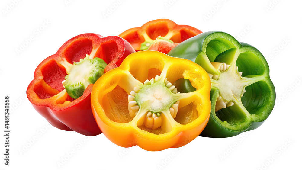 A vibrant medley of halved bell peppers showcasing fresh colorful produce A vibrant medley of halved bell peppers showcasing fresh colorful produce