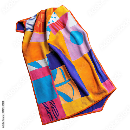 Playful Beach Towel with Giant Quirky Pattern Colla Isolated on Transparent Background photo