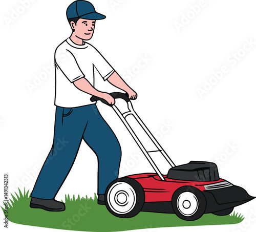 Mowing Vector Illustration on Transparent Background