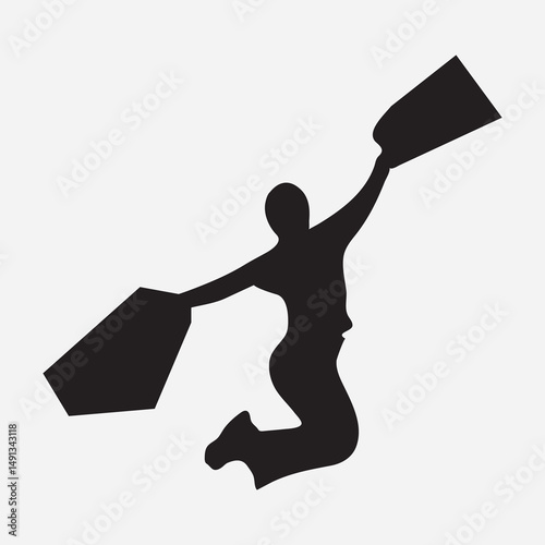 Silhouette of Kayaker Paddling Canoe with Oars Vector Icon Isolated

