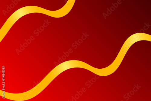 Abstract red background with golden ribbon in the form of waves. Vector illustration of background