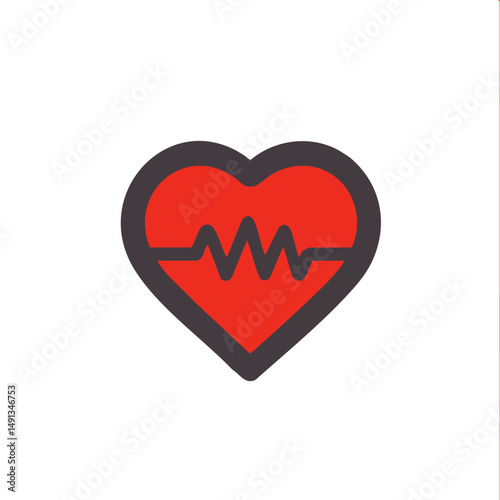 Flat minimal bold silhouette icon of heart rate monitor white silhouette with a red accent detail health wellness icon