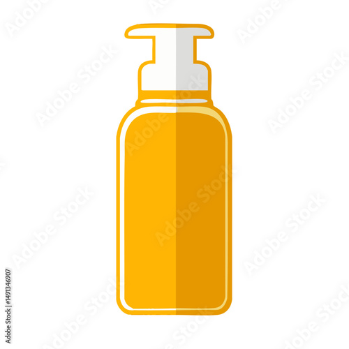 Flat minimal bold silhouette icon of sunscreen bottle yellow silhouette with a white accent detail health wellness icon