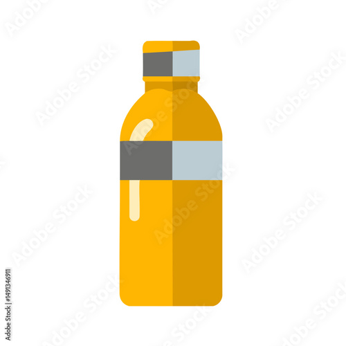 Flat minimal bold silhouette icon of sunscreen bottle yellow silhouette with a white accent detail health wellness icon