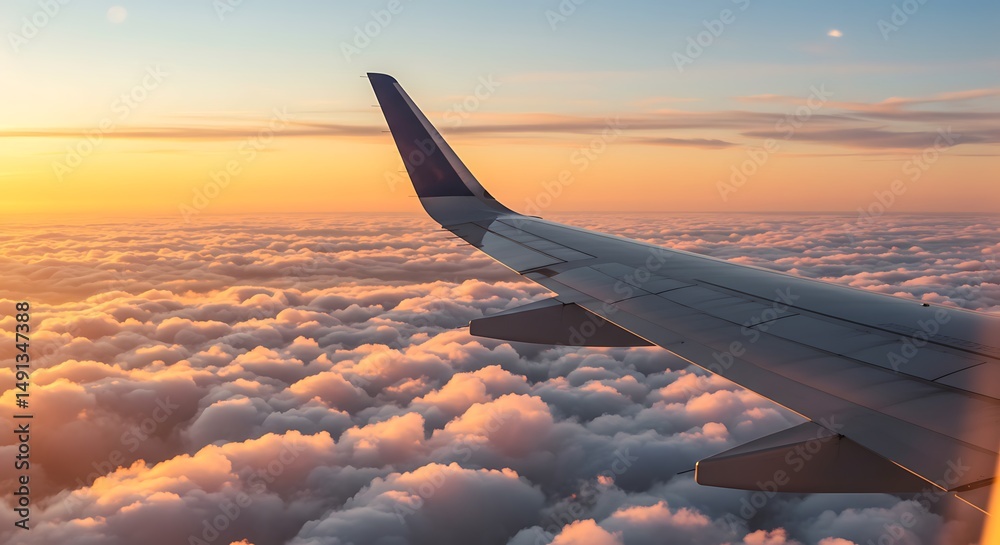 Fototapeta premium Golden Hour Flight: Above the Clouds