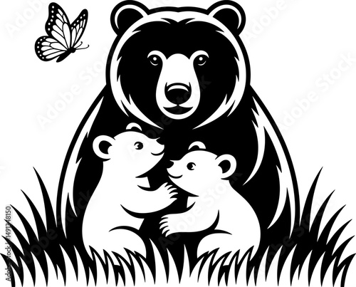 Silhouette of Mama Bear with Two Cubs