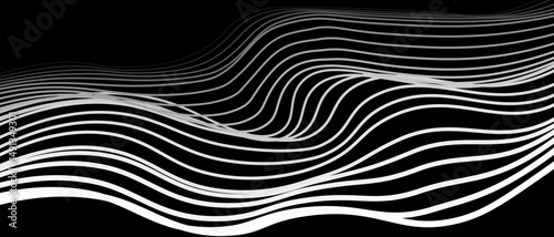 Abstract black background with white lines and waves. Vector illustration of background.