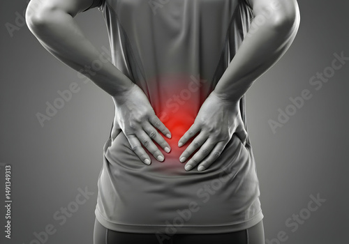 Backache and Lumbar Pain Zone Highlighted Health Care Advertisement Lower Back Pain in Man