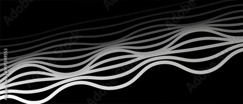 Abstract black background with white lines and waves. Vector illustration of background.