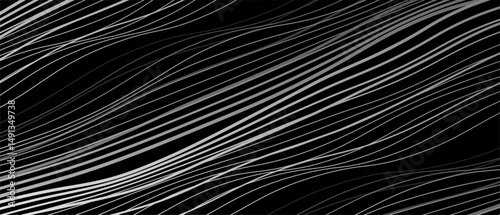 Abstract black background with white lines and waves. Vector illustration of background.