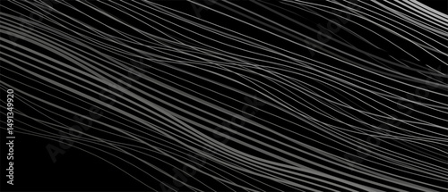 Abstract black background with white lines and waves. Vector illustration of background.