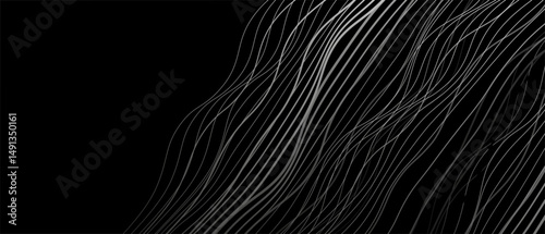 Abstract black background with white lines and waves. Vector illustration of background.
