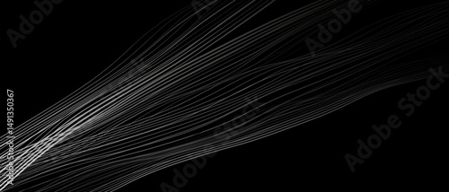 Abstract black background with white lines and waves. Vector illustration of background.