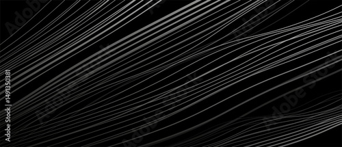 Abstract black background with white lines and waves. Vector illustration of background.