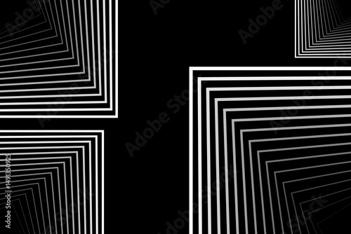 Abstract black background with white lines and straight shapes. Vector illustration of background.