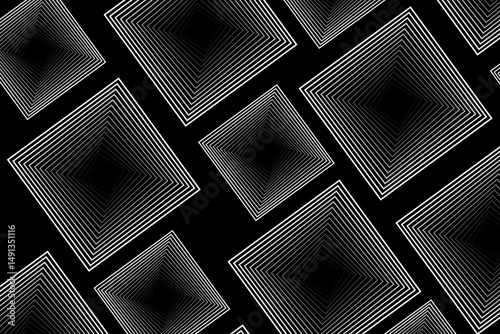 Abstract black background with white lines and straight shapes. Vector illustration of background.