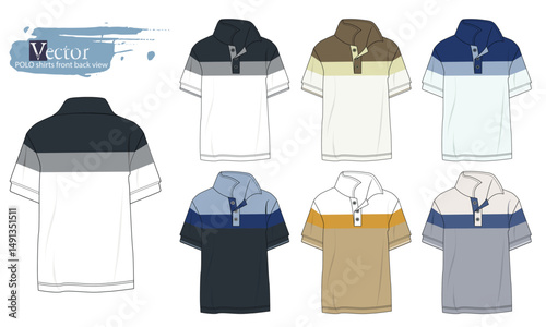Set  cut and sew T- shirts, Blank polo shirt art, cut and sew polo shirt, POLO shirts front back view, Short sleeve Polo shirt mock up, collared shirt mockup.eps8