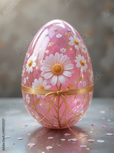 Pink Easter Egg Golden Ribbon Daisy Transparent