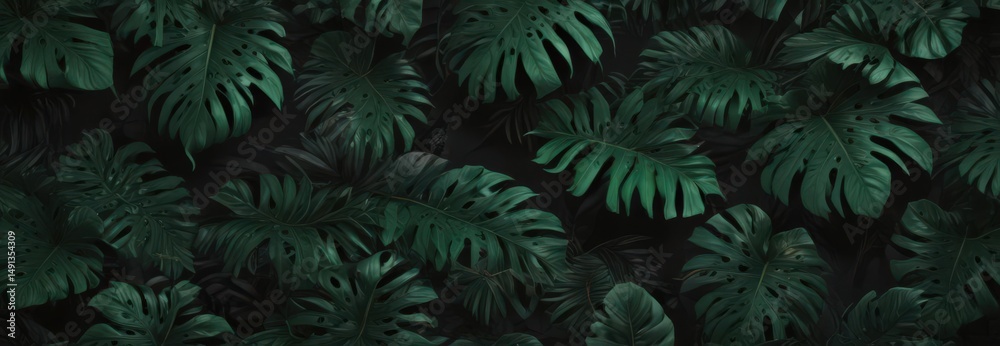 Fototapeta premium Intricate black & deep green tropical leaf pattern, abstract design , plant, exotic plants