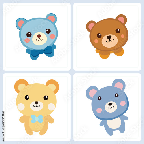Delightfully Playful Cartoon Bears Showcasing Unique Colorful Personalities