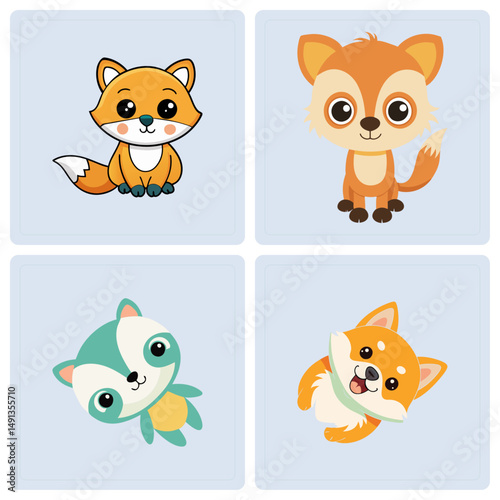 Whimsical Four-Panel Fox Cartoon Illustrations for Creative Projects
