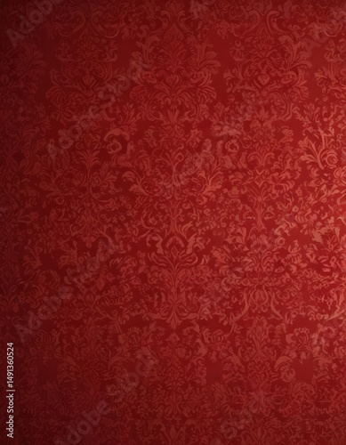 Intricate red damask wallpaper, classic vintage style, ornate, vintage design, interior decor
