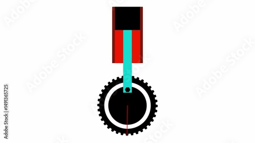 Crank and slider mechanism or Reciprocating mechanism or piston crank mechanism animation. Mechanism for converting circular motion into reciprocating linear motion.