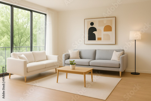 Living Room with Modern Sofas and Indoor Plant Decor