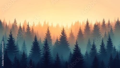 Misty Forest at Sunset Teal and Orange Hues