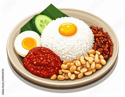 Colorful Nasi Lemak Plate Illustration