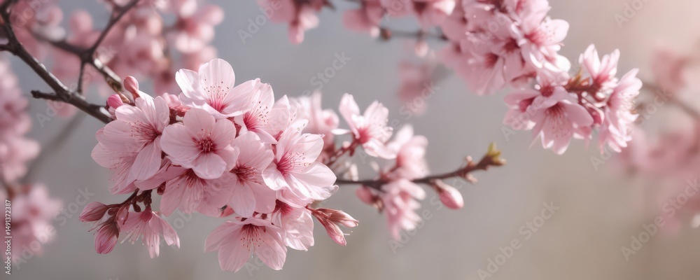 Obraz premium Delicate pink blossoms, soft focus background, floral design, botanical, flower wallpaper