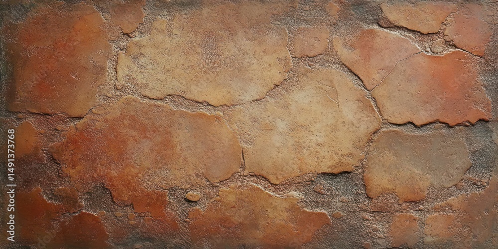 Fototapeta premium close-up of textured cracked rusty orange and brown surface resembling old peeling paint or weathered wall