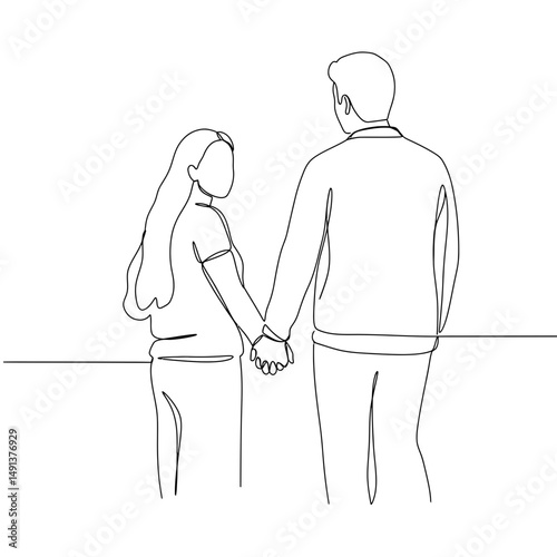 Two people holding hands while standing together in a minimalist style  