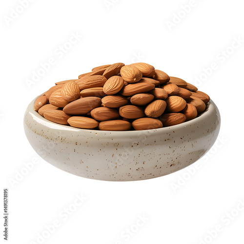 Realistic Almonds in Simple Bowl Isolated on Transparent Background