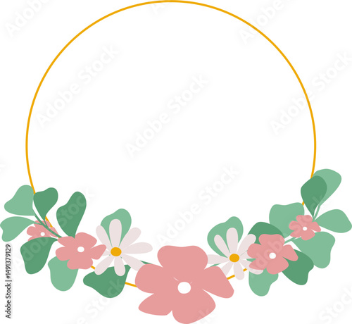 Elegant Floral Circle Frame with Pink and White Flowers and Greenery