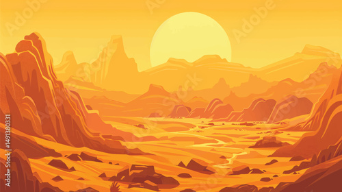  A rocky desert landscape. silhouette illustration 