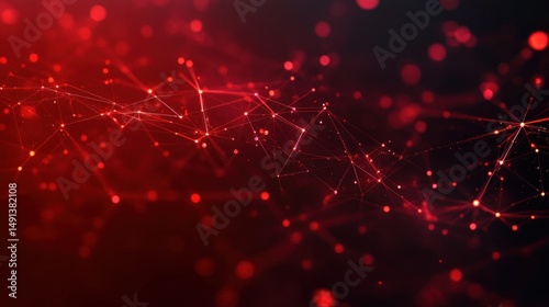 Abstract red and black digital network with glowing connecting points and lines creating a sense of technology and modern connectivity