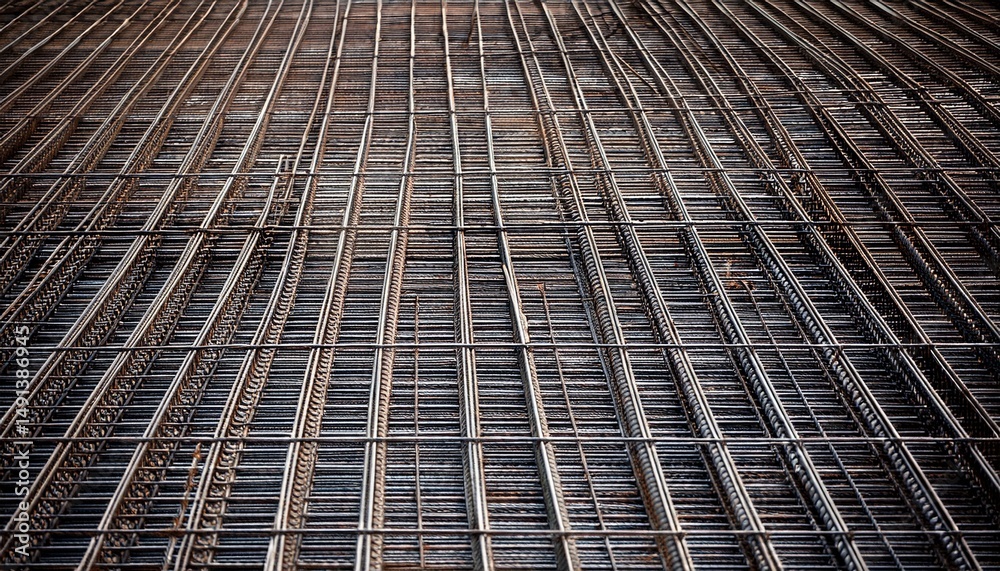 Fototapeta premium rebar grid used to reinforce concrete foundation construction texture