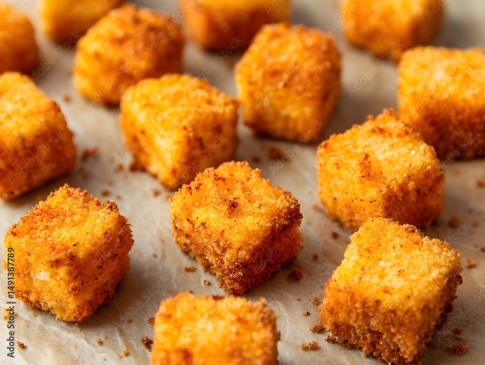 Treat Yourself to Crisply Fried Panko Tofu Bites Scattered on a Plate with Dipping Sauce Treat Yourself to Crisply Fried Panko Tofu Bites Scattered on a Plate with Dipping Sauce