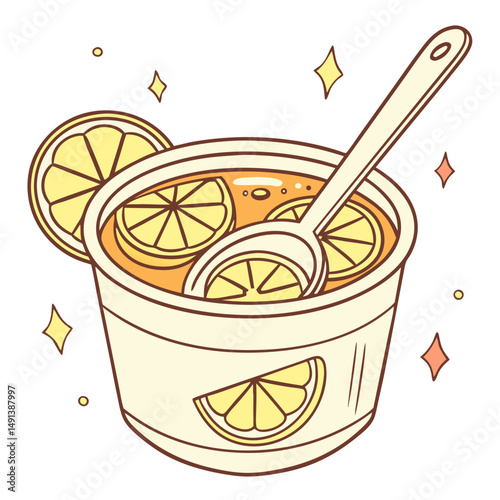 Cute Honey Lemon Water with Spoon - No Background. Perfect for: Winter Wellness Season, Self-care Sunday, Spa Day, Relaxation Retreat