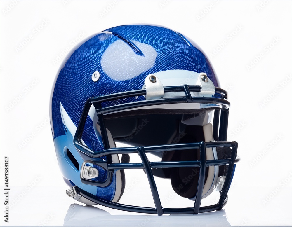 Fototapeta premium modern blue football safety helmet on white background