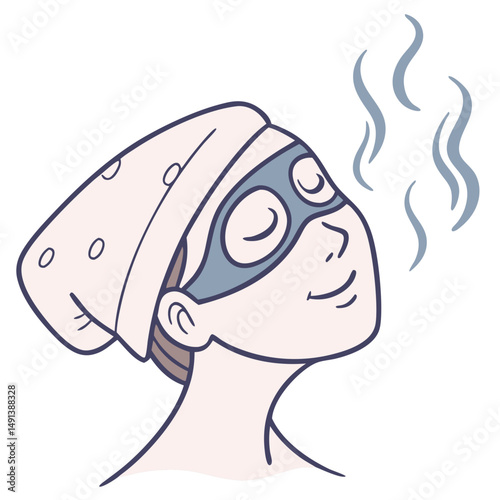 Steaming Eye Mask with Relaxed Smiley - No Background. Perfect for: Spa Day, Eye Health Day, Relaxation Month