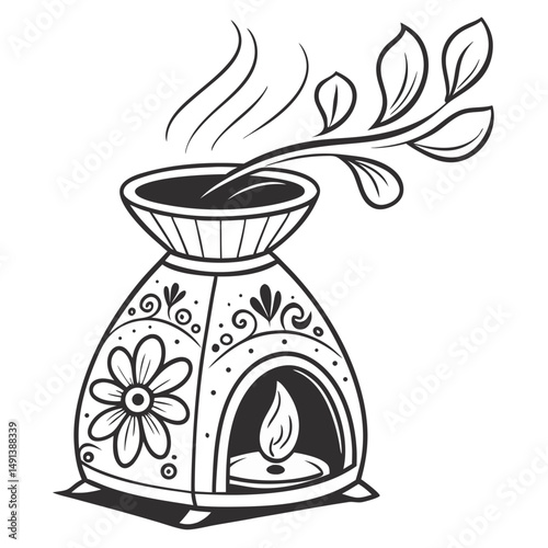 Ceramic Aroma Lamp with Relaxing Scent - No Background. Perfect for: Aromatherapy Day, Spa Night, Relaxation Evening