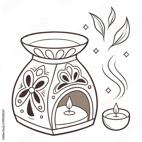 Ceramic Aroma Lamp with Relaxing Scent - No Background. Perfect for: Aromatherapy Day, Spa Night, Relaxation Evening