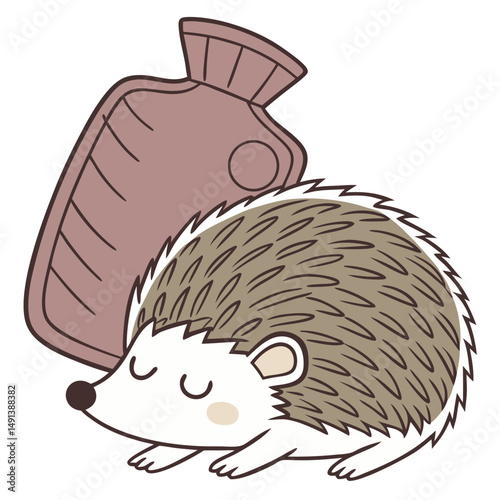 Adorable Hedgehog with Hot Water Bottle Illustration. Perfect for: Winter Wellness Day, Cute Animal Festival, Cold Weather Season