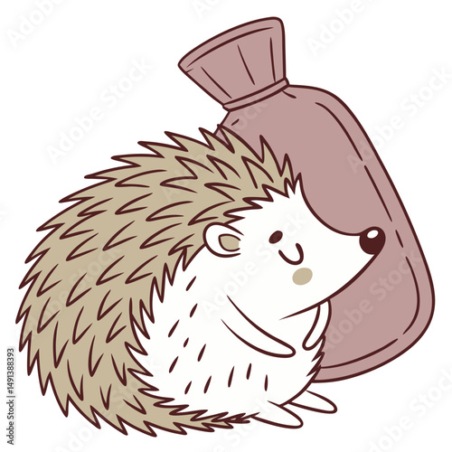 Adorable Hedgehog with Hot Water Bottle Illustration. Perfect for: Winter Wellness Day, Cute Animal Festival, Cold Weather Season