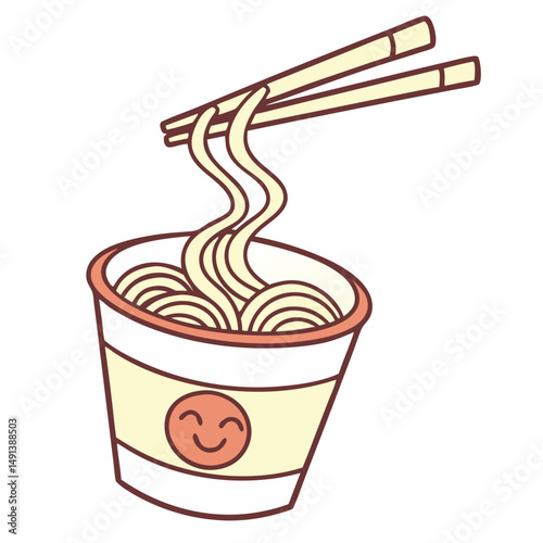 Smiley Instant Noodle Cup Illustration. Perfect for: Noodle Day, Cozy Food Festival, Winter Night Snack