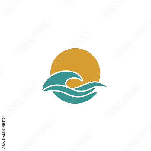 Sunset Over Ocean Waves Logo