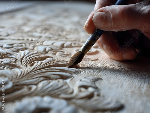 Close-up of painter�s knife carving chestnut-brown impasto layers, highlighting artisanal vibrant texture and creative brushwork