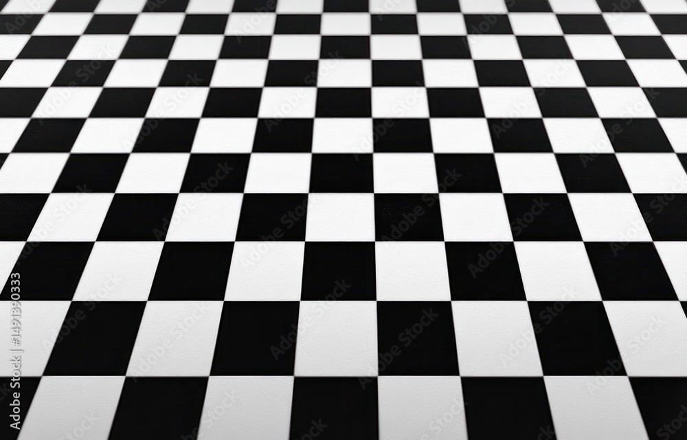 Fototapeta premium Endless black and white checkerboard pattern floor creating a sense of infinite space and optical illusion effect